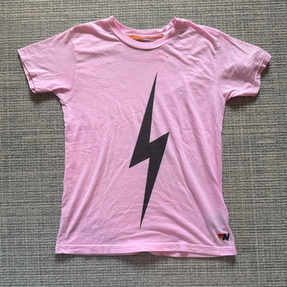 Aviator Nation Kids Neon Pink Tee with Black Lightning Bolt - Picture 2 of 6